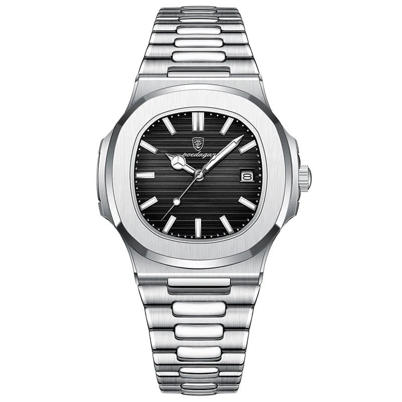 Relógio Masculino Quadrado Luxo Poedagar 613B Inox à Prova d’Água com Calendário