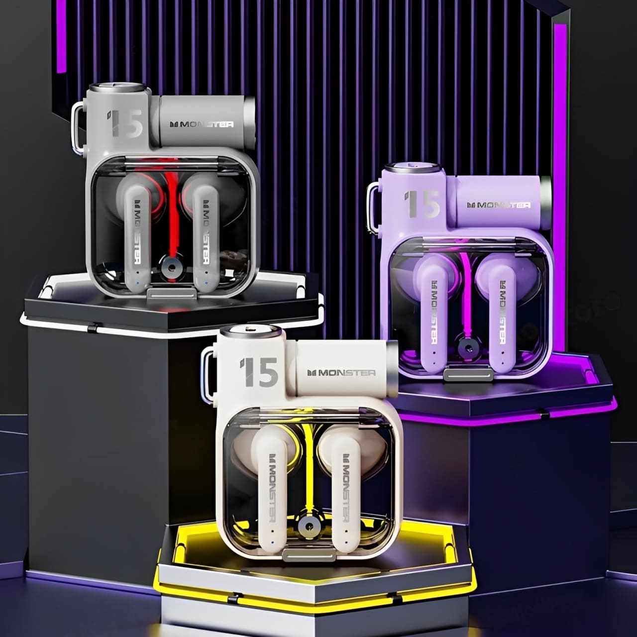 Fone de Ouvido Bluetooth Gamer Monster XKT15 TWS  Cancelamento de Ruído, Baixa Latência e RGB Flip