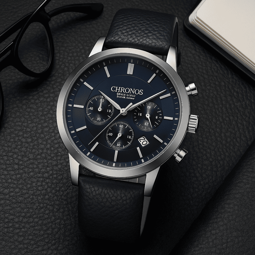 Relógio Chronos Masculino Quartzo de Pulso Couro Casual Negócios