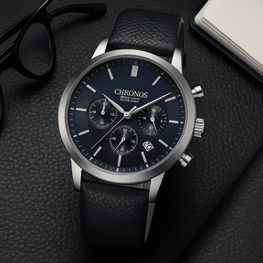 Relógio Chronos Masculino Quartzo de Pulso Couro Casual Negócios