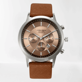 Relógio Chronos Masculino Quartzo de Pulso Couro Casual Negócios