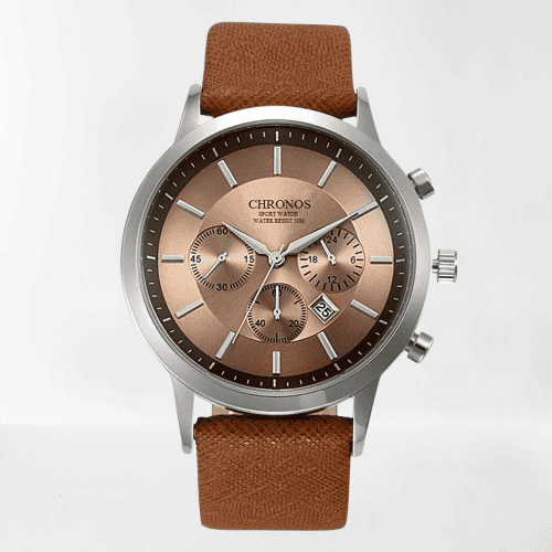 Relógio Chronos Masculino Quartzo de Pulso Couro Casual Negócios